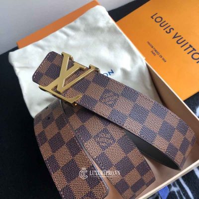 Thắt lưng LV Nam mặt logo vàng dây da thật họa tiết caro that lung louis vuitton nam 3