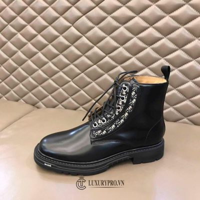Giày Boot Dior nam da bê nguyên miếng màu đen họa tiết trắng giay dior 2 1