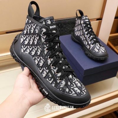 Giày Dior Cao Cổ Nam Họa Tiết Oblique Đen Trắng giay dior nam 4 3