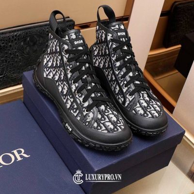 Giày Dior Cao Cổ Nam Họa Tiết Oblique Đen Trắng giay dior nam 5 3