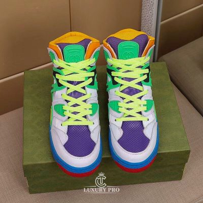 Giày Gucci Sneaker Nam Cổ Cao Phối Màu Trắng Xanh Cao Cấp giay gucci nam chinh hang 2 2