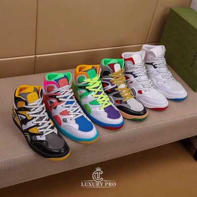 Giày Gucci Sneaker Nam Cổ Cao Phối Màu Trắng Xanh Cao Cấp giay gucci nam chinh hang 4 2