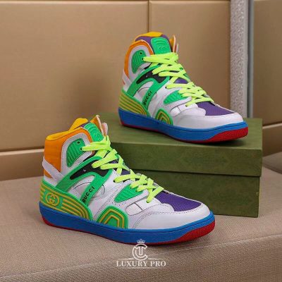 Giày Gucci Sneaker Nam Cổ Cao Phối Màu Trắng Xanh Cao Cấp giay gucci nam chinh hang 9 2