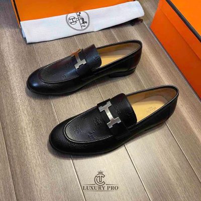 Giày Hermes Nam Phiên Bản Cao Cấp Đen Dập Vân Logo giay hermes nam chinh hang 1 7