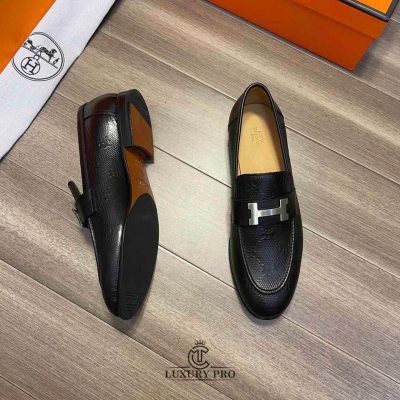 Giày Hermes Nam Phiên Bản Cao Cấp Đen Dập Vân Logo giay hermes nam chinh hang 2 7
