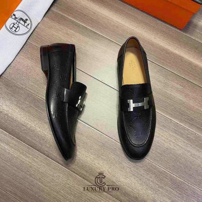 Giày Hermes Nam Phiên Bản Cao Cấp Đen Dập Vân Logo giay hermes nam chinh hang 5 7