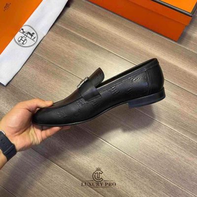 Giày Hermes Nam Phiên Bản Cao Cấp Đen Dập Vân Logo giay hermes nam chinh hang 7 7