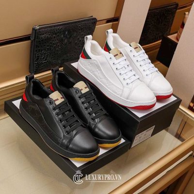 Giày Gucci Nam Màu Đen Cải Đỏ Phiên Bản Cao Cấp giay nam gucci 2 1