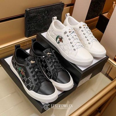 Giày Gucci Nam Thể Thao Trắng Logo Ong Cao Cấp giay nam gucci chinh hang 9