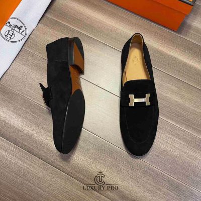 Giày Loafer Hermes Nam Da Lộn Màu Đen Sang Trọng giay nam hermes 3 5