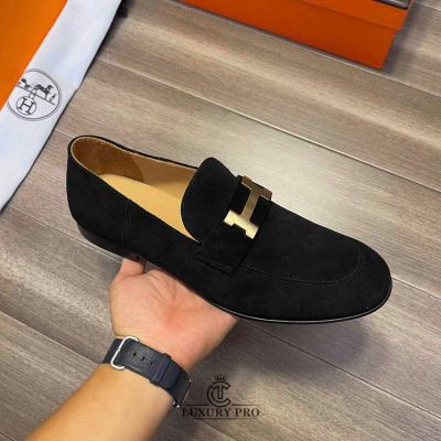 Giày Loafer Hermes Nam Da Lộn Màu Đen Sang Trọng giay nam hermes 4 5