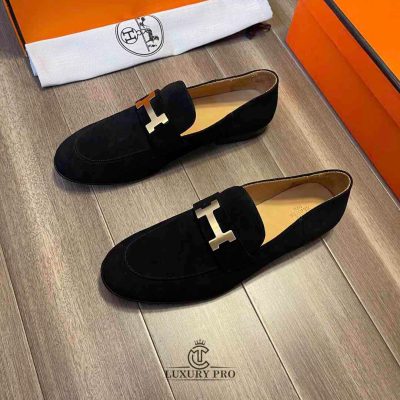 Giày Loafer Hermes Nam Da Lộn Màu Đen Sang Trọng giay nam hermes 9 5