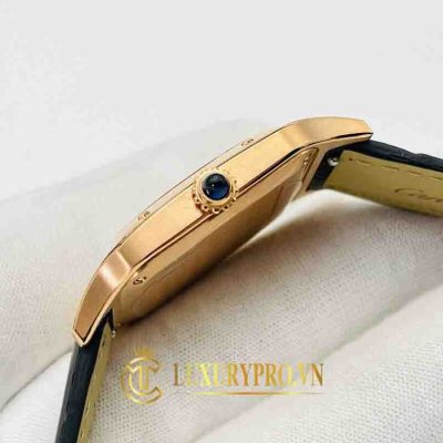 Đồng Hồ Nữ Cartier Santos Dumont White Dial Black Leather Strap dong ho hieu cartier 4