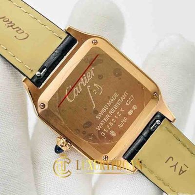 Đồng Hồ Nữ Cartier Santos Dumont White Dial Black Leather Strap dong ho hieu cartier 8
