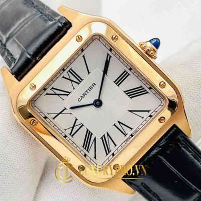 Đồng Hồ Nữ Cartier Santos Dumont White Dial Black Leather Strap dong ho hieu cartier 9
