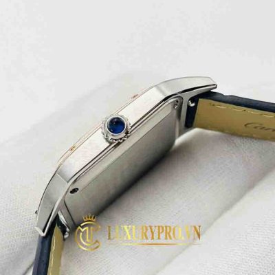 Đồng Hồ Nữ Cartier Santos White Dial Demi Gold Blue Leather Strap gia dong ho cartier 4