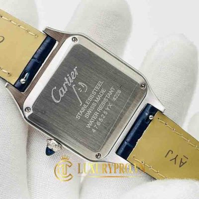 Đồng Hồ Nữ Cartier Santos White Dial Demi Gold Blue Leather Strap gia dong ho cartier 7