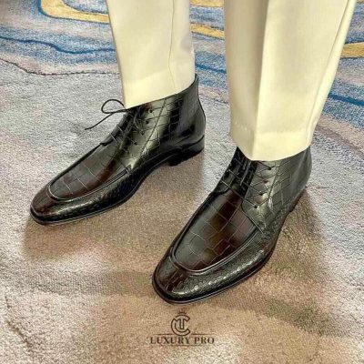 Giày Hermes Chelsea Boot Nam Vân Cá Sấu Buộc Dây giay hermes 3 4