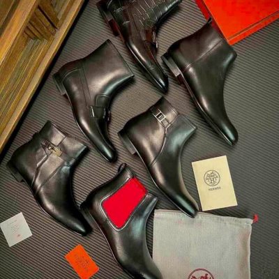 Giày Hermes Chelsea Boot Nam Vân Cá Sấu Logo Bạc giay hermes 3