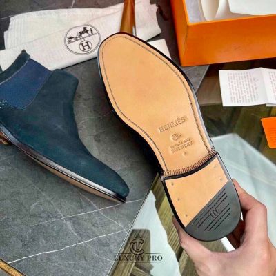 Giày Hermes Chelsea Boot Nam Xanh Da Lộn giay hermes 3 5