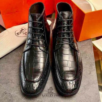 Giày Hermes Chelsea Boot Nam Vân Cá Sấu Buộc Dây giay hermes 4 4