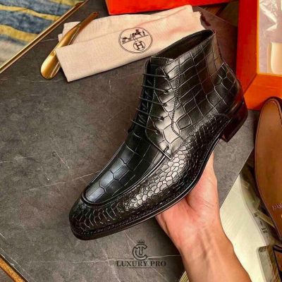 Giày Hermes Chelsea Boot Nam Vân Cá Sấu Buộc Dây giay hermes 5 4