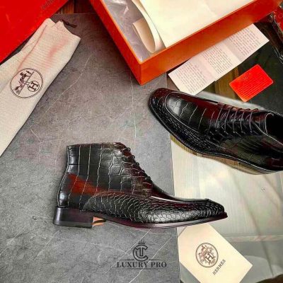 Giày Hermes Chelsea Boot Nam Vân Cá Sấu Buộc Dây giay hermes 7 3