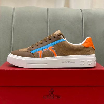 Giày Salvatore Ferragamo Gancini Sneaker Phối Màu Nâu Cam giay salvatore ferragamo chinh hang 9