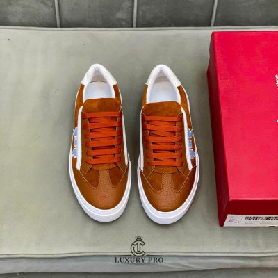 Giày Salvatore Ferragamo Nam Gancini Sneaker Phối Nâu Trắng salvatore shoes 1