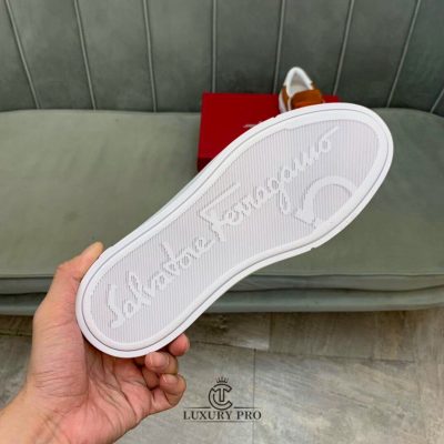 Giày Salvatore Ferragamo Nam Gancini Sneaker Phối Nâu Trắng salvatore shoes 3