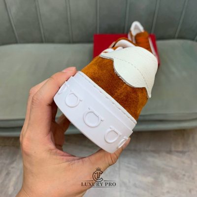 Giày Salvatore Ferragamo Nam Gancini Sneaker Phối Nâu Trắng salvatore shoes 4