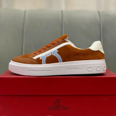 Giày Salvatore Ferragamo Nam Gancini Sneaker Phối Nâu Trắng salvatore shoes 9