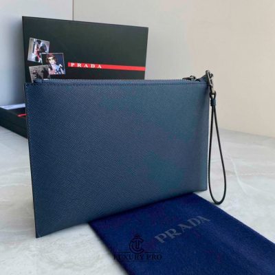 Clutch nam Prada màu xanh logo đen vi da nam prada 8 1