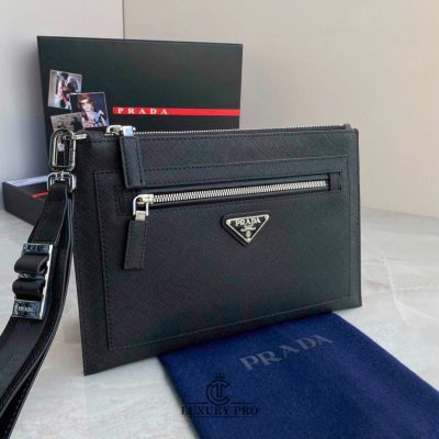 Clutch Prada đen phối khóa zip kim loại vi nam prada 3