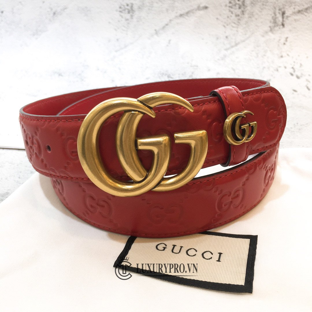 Dây Nịt Gucci Nữ Màu Đỏ Mặt Khoá Gg Vàng Đồng Giá Tốt