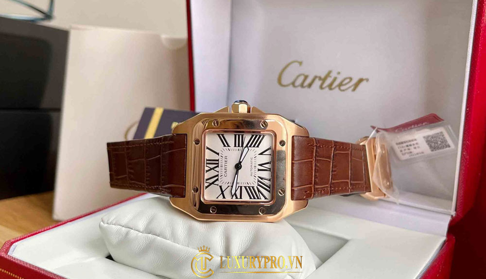 Đồng hồ Cartier Super Fake Santos 100 Rose Gold W20108Y1
