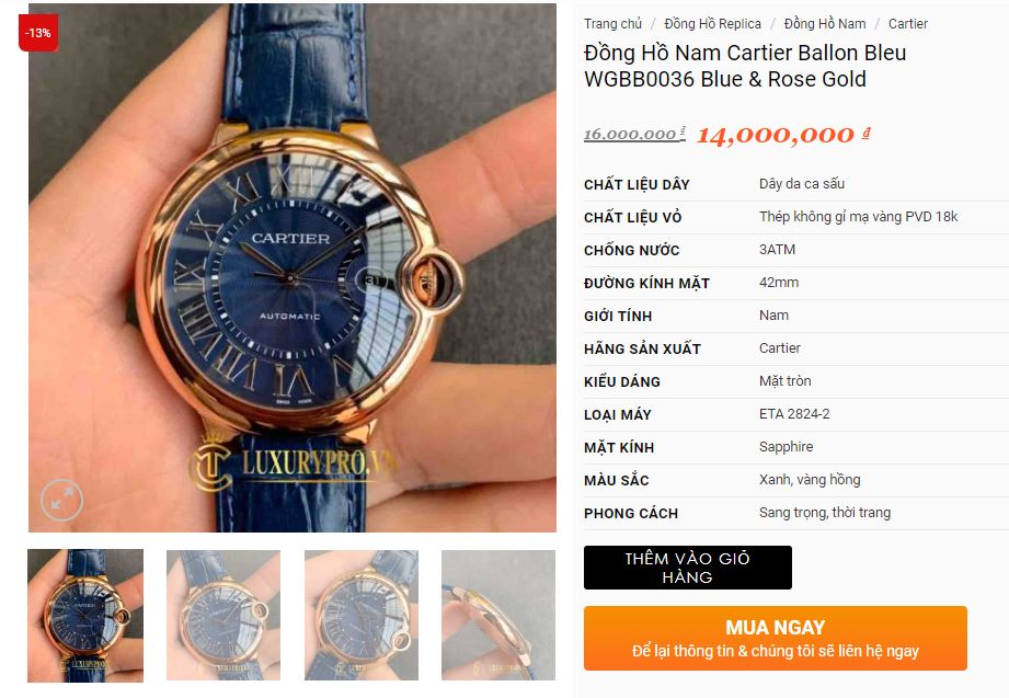 Giá đồng hồ Cartier siêu cấp rẻ hơn nhiều so với hàng thật