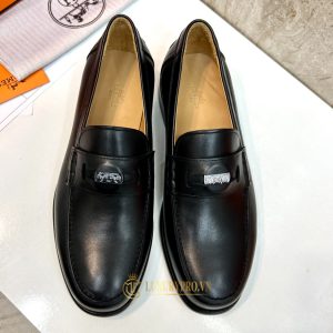 Giày Loafer Hermes nam màu đen logo cao cấp bản hàng hiệu