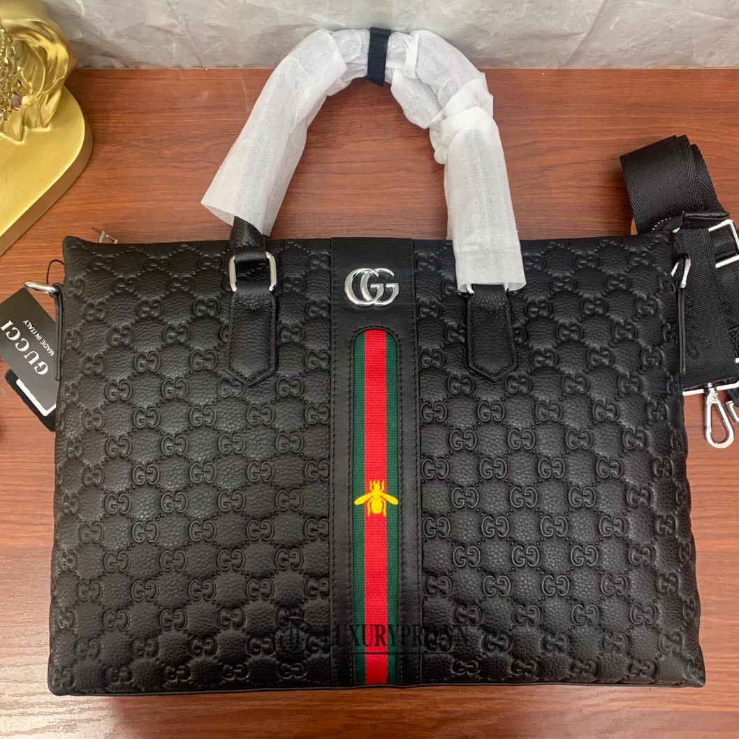 Túi xách nam Gucci replica 1:1 chính hãng màu đen họa tiết